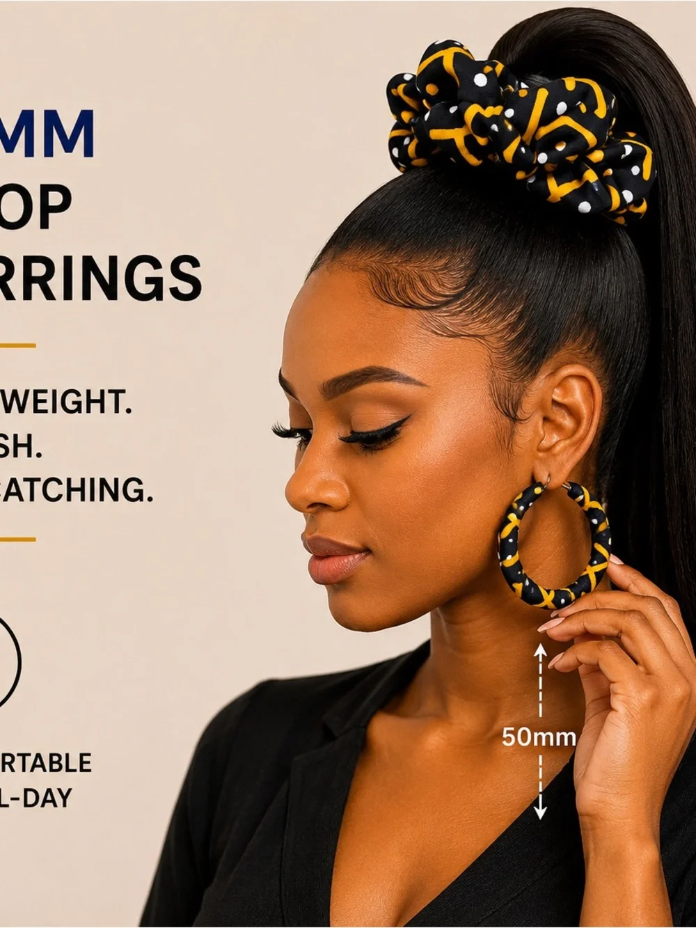 Handmade African Ankara Print Scrunchie & Hoop Earring Set | Golden Maze Add a